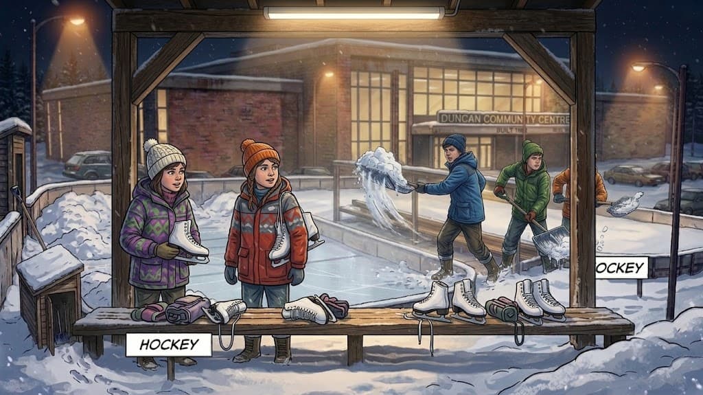 The girls arrive at the bench