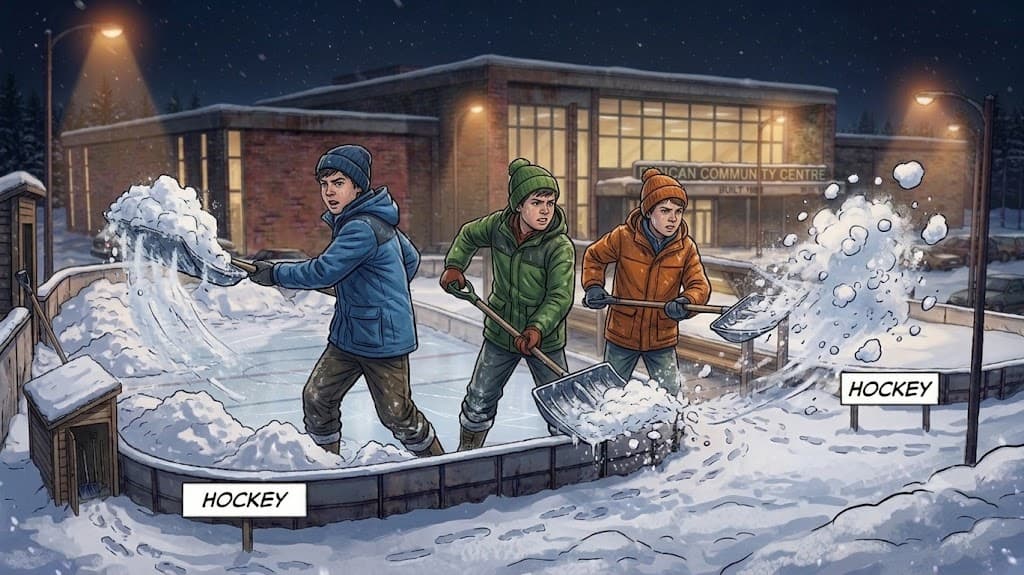 Tossing snow out of the rink