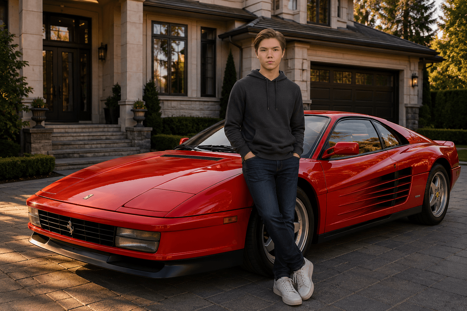 Blake with His Red Ferrari
